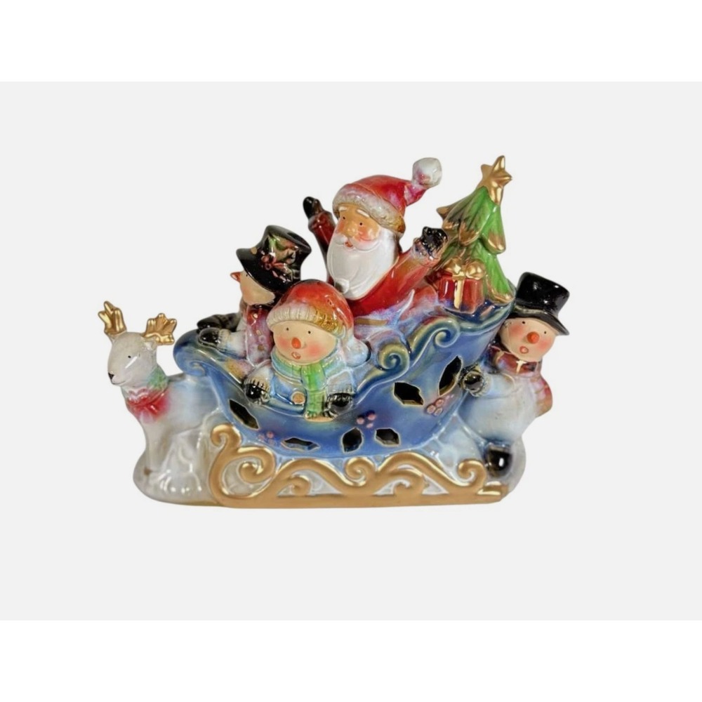 Belk Home accents Wishes and Wonder Lighted Ceramic Santa and Snowman Sleigh